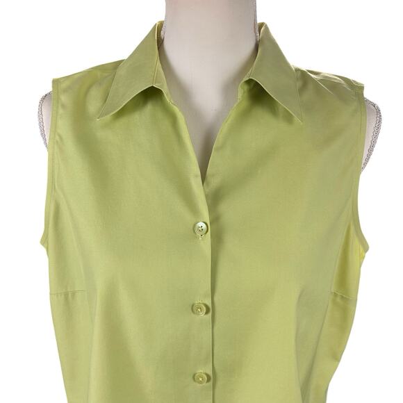 Talbots Top Women Sz 12 Lime Green Sleeveless Wrinkle Resistant Button Up Blouse - Picture 5 of 11
